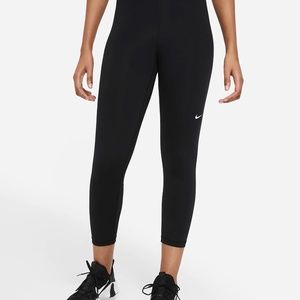 Nike Pro Women's Black White Mid-Rise Crop Mesh Panel Leggings Medium 725477-010